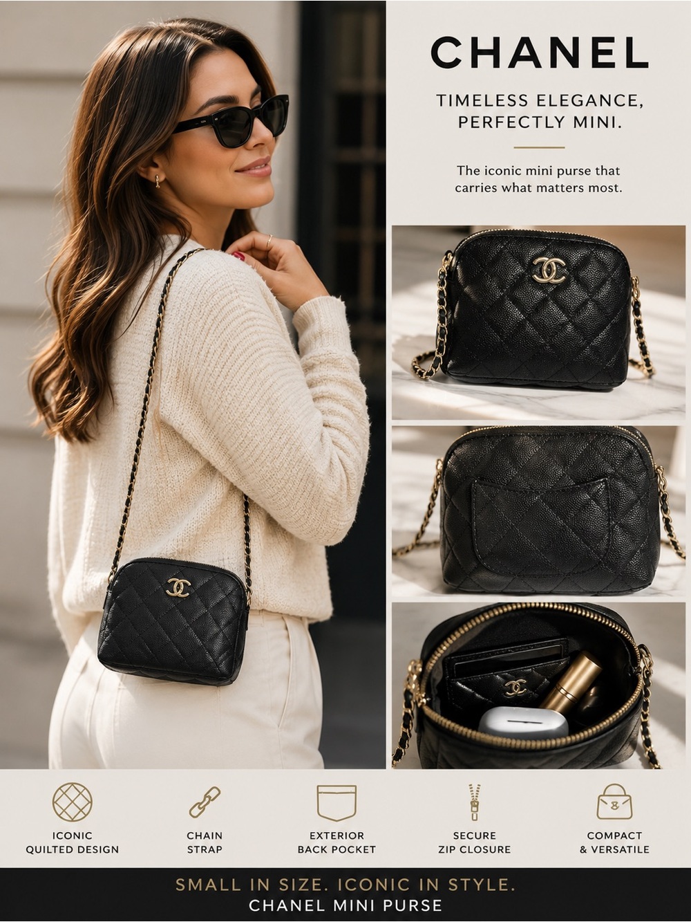 Chanel MAKEUP Black Pebbled Quilted Crossbody Bag - Black